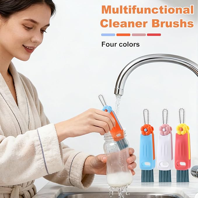 3 in 1 Cup Lid Cleaning Brush, Gap Cleaner Brushs - Home Kitchen Multifunctional Bottle Cleaning Brush Set, Portable Travel Bottle Lid Cleaner Tools, 4 PCS