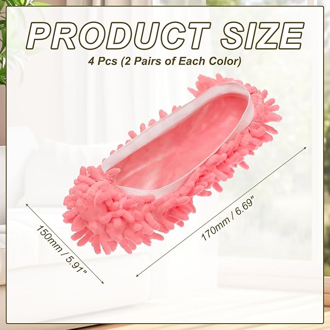 uxcell 4 Pcs Mop Slippers, Mop Socks Microfiber Shoe Covers Washable Mopping Slippers for Floor Cleaning Office Home Use Women Men, White Trim, Pink