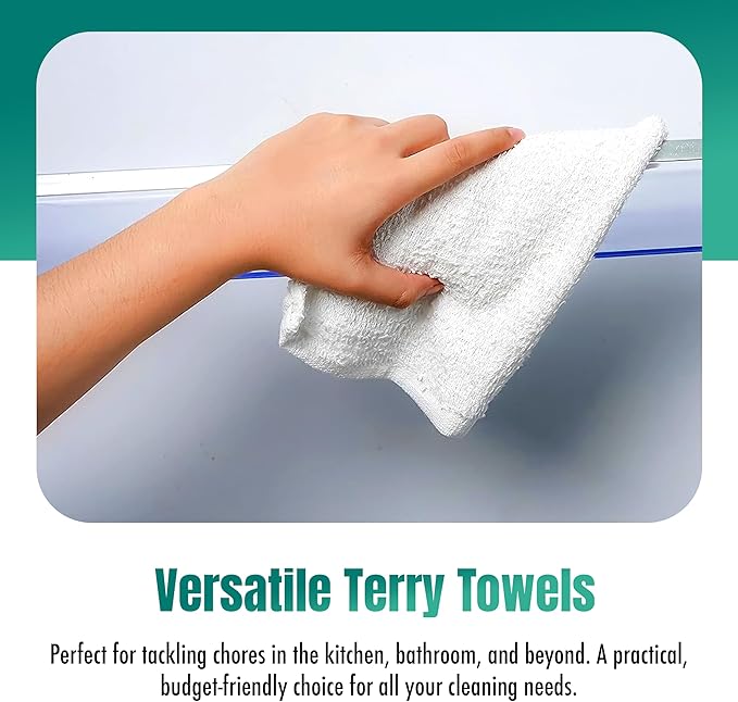 ZUPERIA Terry Towels Pack of 120 (14" X 17" Inches) 100% Cotton Terry Barmop Towels - Absorbent & Durable Bar Rags, Multipurpose Cleaning Rags for Home, Automotive & Garage Cleaning Supplies (White)