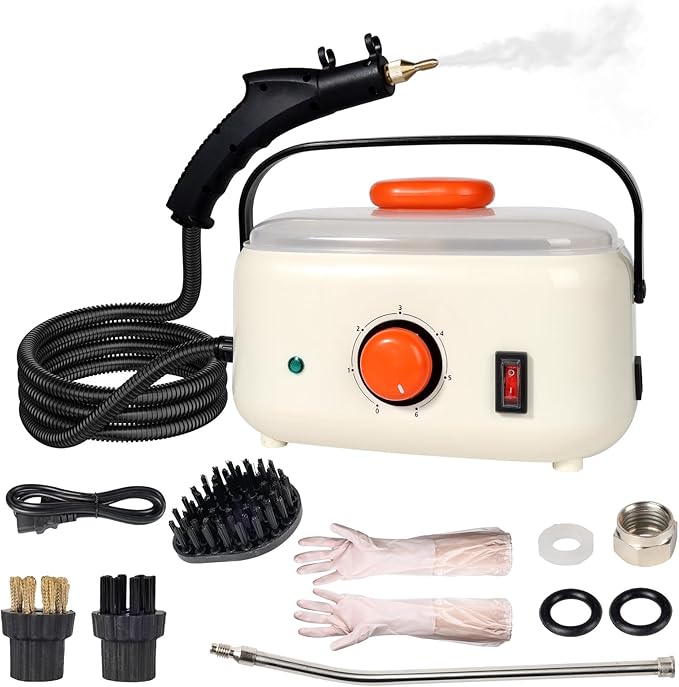 Steam Cleaner,Handheld Steam Cleaner,1500ml High Pressure Steam Cleaner, High Pressure Steamer for Cleaning, for Home, for Furniture,for Upholstery, Car, Kitchen, Carpets,Grout and Tile (Orange)