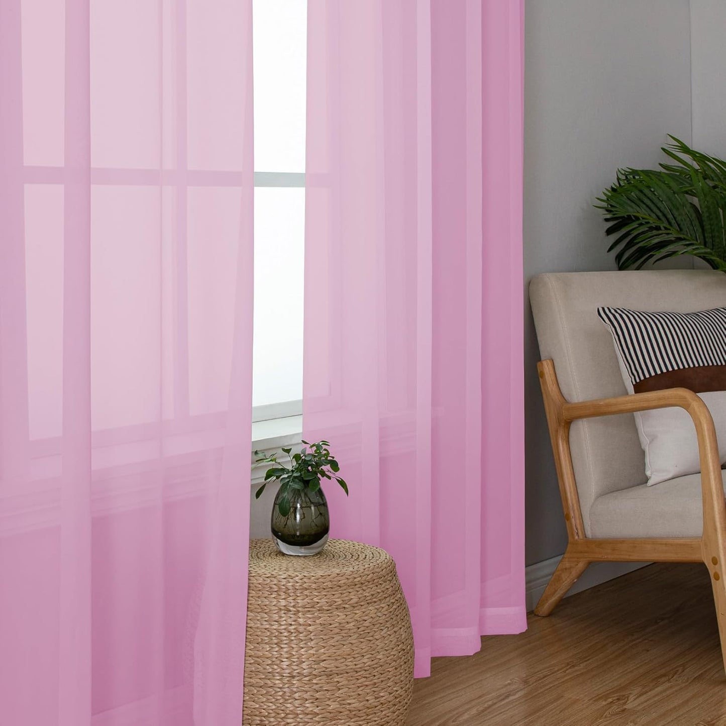 Chyhomenyc Light Pink Sheer Curtains 63 Inch Length 2 Panels, Light Filtering Airy Rod Pocket Window Curtain Treatment Drapes for Bedroom, Each 42Wx63L Inches
