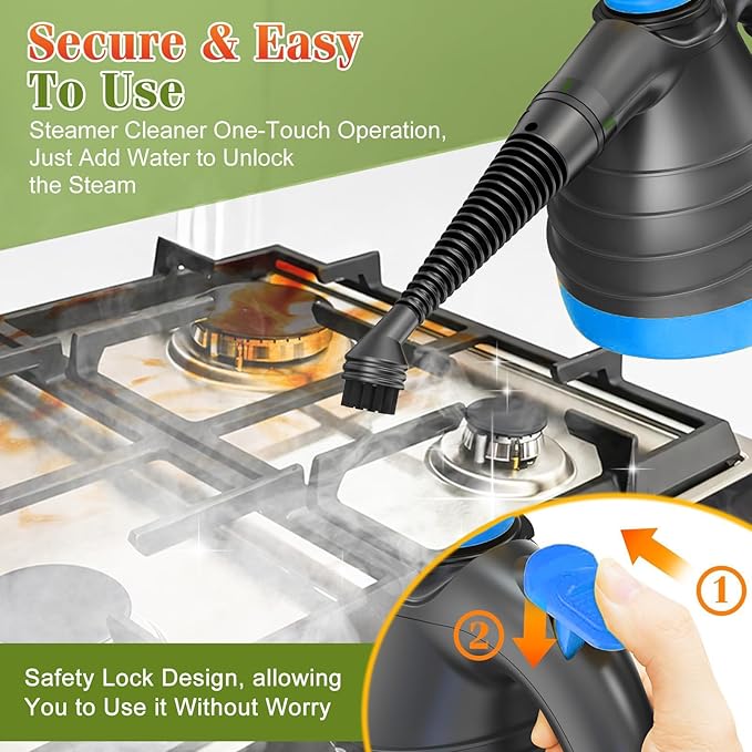 Handheld Steam Cleaner - 275°F High Temperature Fast Heating Multi-Purpose Portable Deep Steam Cleaner for All Surfaces With 9pcs Accessories, 100% Chemical-Free Steamer for Cleaning Home Car Grout