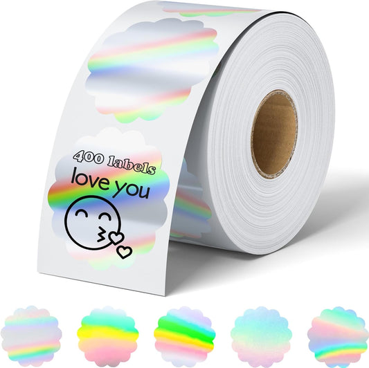 Flower Holographic Thermal Stickers 2 inch, 400 Labels for Logo, Name Tags, Thank You Cards, QR Codes, Compatible with Rollo, Zebra Printers