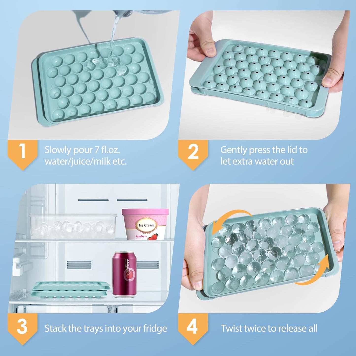 WIBIMEN Ice Cube Tray with Lid and Bin - Round Ice Trays for Freezer with Lid - Ice Cube Trays for Freezer with Ice Container (0.8"-2PACK Blue)