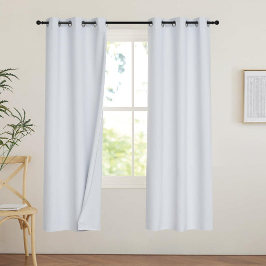 PONY DANCE White 100% Black Out Curtains 54 inch Length, Thermal Insulated Window Treatment Blacout Drapes for Bedroom, Room Darkening Noise Reducing Curtains for Living Room(2 Panels, 42 inches Wide)
