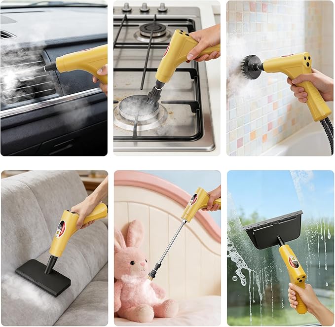 Handheld Steam Cleaner High Pressure Steamer for Deep cleaning 1200ML Steam Cleaning Machine for Home Use With 6 Brushes Cleaning