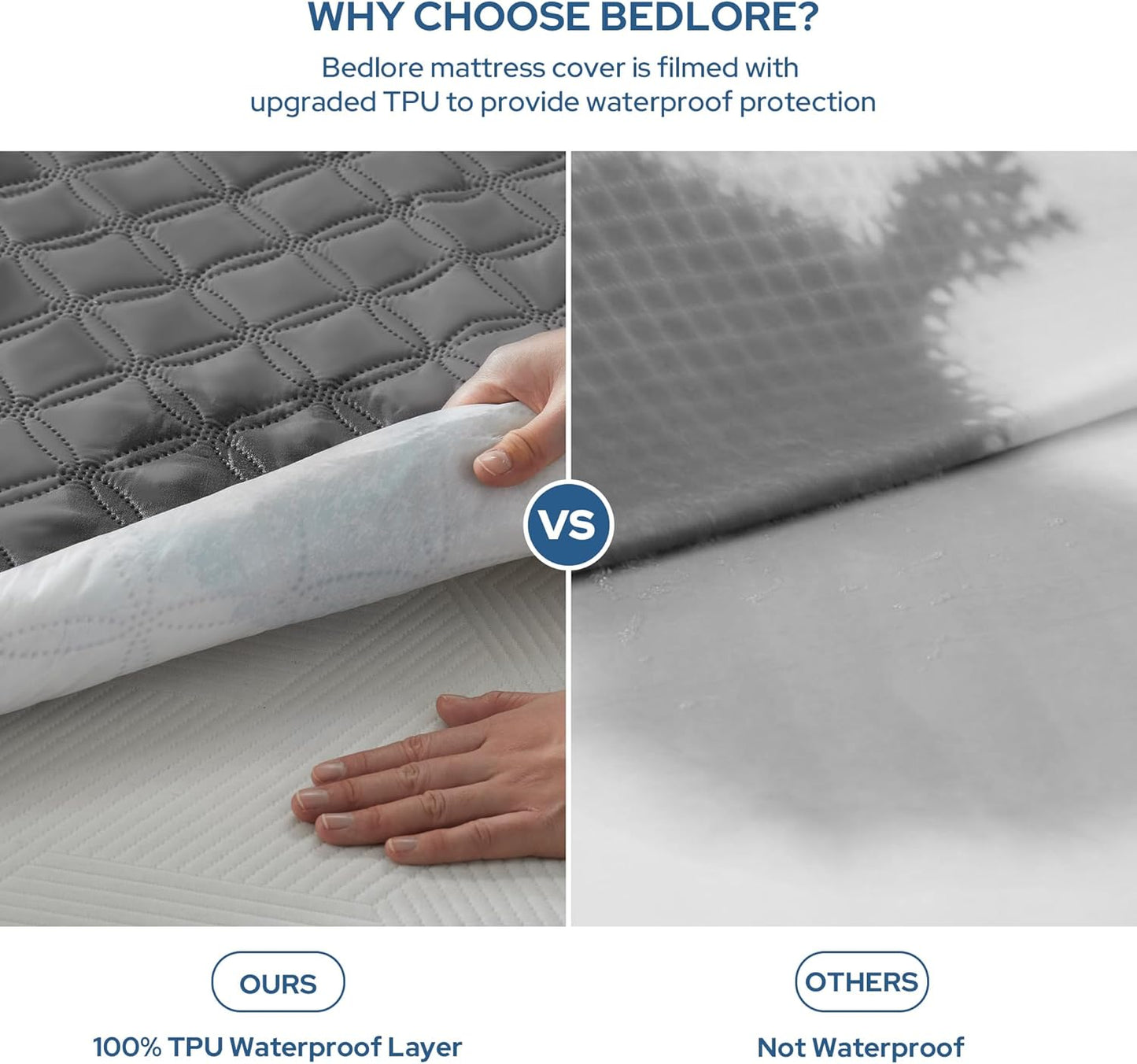 BEDLORE Waterproof Mattress Protector, Noiseless California King Size Mattress Pad with Deep Pocket Fitted Up to 6-18 inches, Soft Breathable Dirt-Proof Bed Mattress Cover for Bedroom(Gray)
