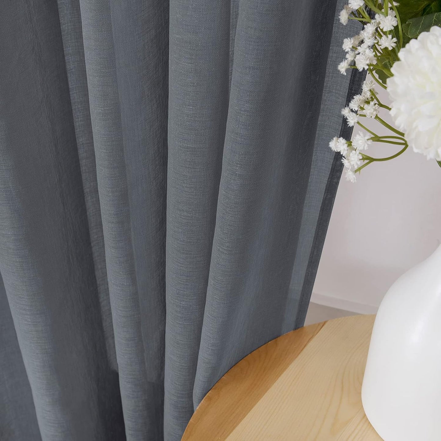 Tollpiz Short Sheer Tier Curtains Linen Textured Half Kitchen Curtain Sheers Light Filtering Rod Pocket Voile Small Curtain for Bathroom, 25 x 24 inches Long, Dark Grey, Set of 2 Panels
