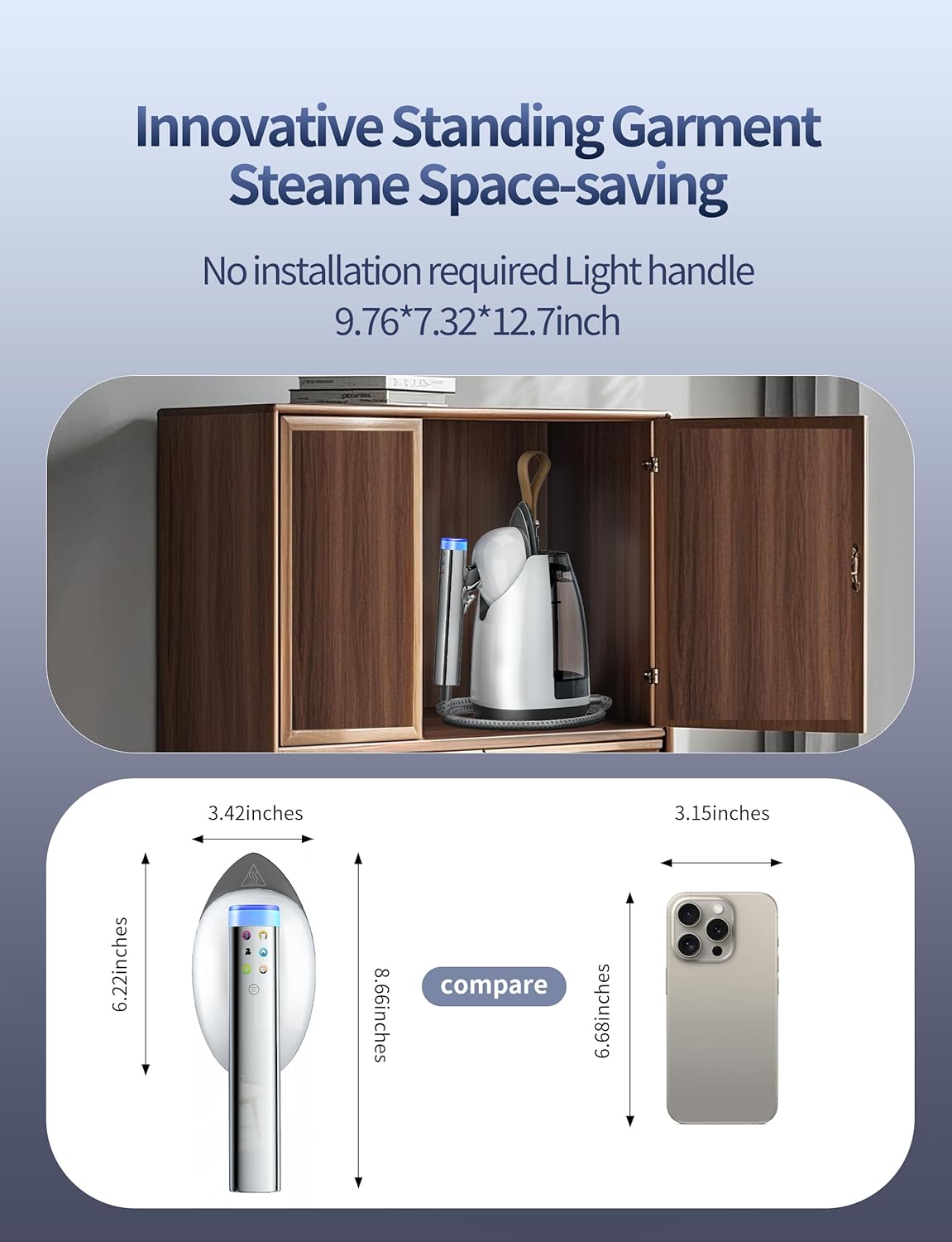 Sundu 1500W Professional Garment Steamer, 2-in-1 Vertical & Handheld for Wrinkles, 6 Steam Modes, 30-Second Heat Up, 800mL Tank, Auto Shut-Off, Portable & Standing Design, White