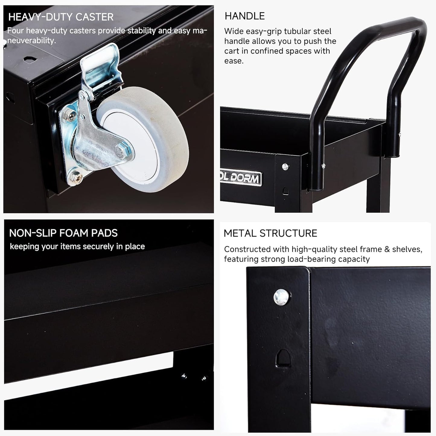 3 Tray 29.3 inch Tool Cart, self Assembly, 300 LBS Capacity Rolling Tool Carts on Wheels, Heavy Duty Utility Cart, Mechanic Tool Storage Cart for Garage, Warehouse and Repair Shop, Black