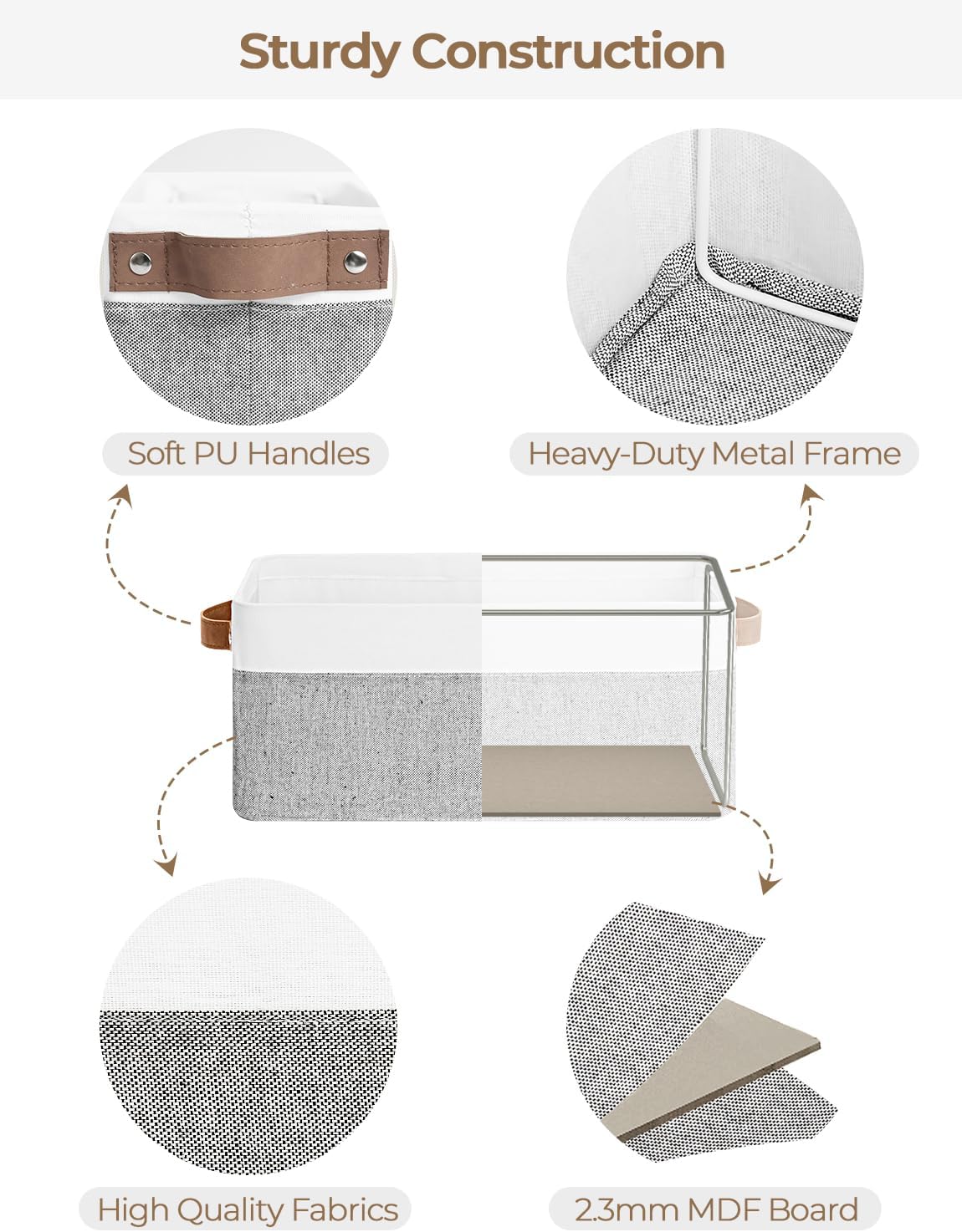 StorageWorks Narrow Storage Bins, Small Basket for Closet and Shelves, Rectangular Fabric Organizer with Handles, Toilet Paper Storage, Gray and White Stripes, 2-Pack