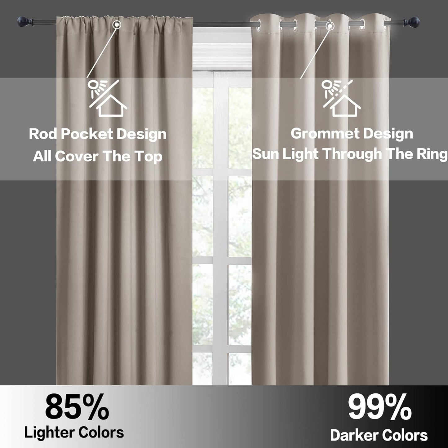 RYB HOME Small Curtains for Door Windows - Blackout Thermal Insulating Drapes for Home Theatre Bathroom Basement Cafe RV Camper Windows Blinds, Wide 34 x Long 30, Sand, 1 Pair