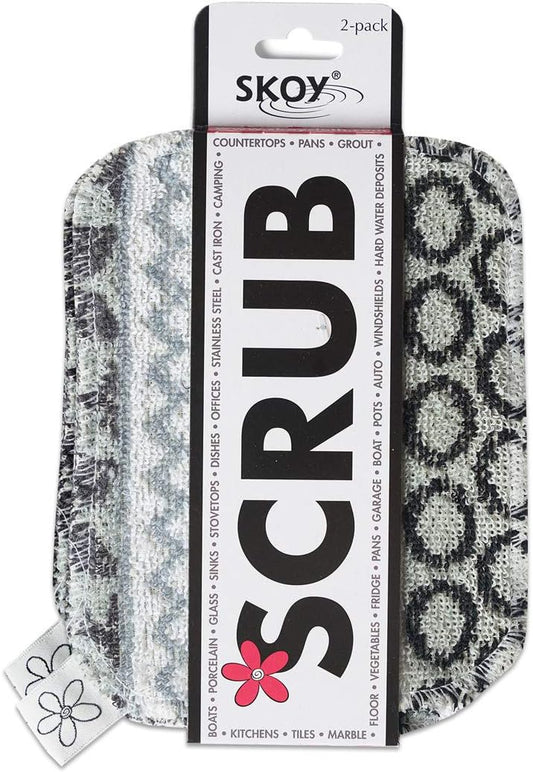 Skoy Scrub, 2-pack Reusable, Non-Scratching Dish Scrubber for Kitchen and Household Cleaning, Planet-Friendly, Dishwasher Safe Soft Scrub, Monochromatic Colors