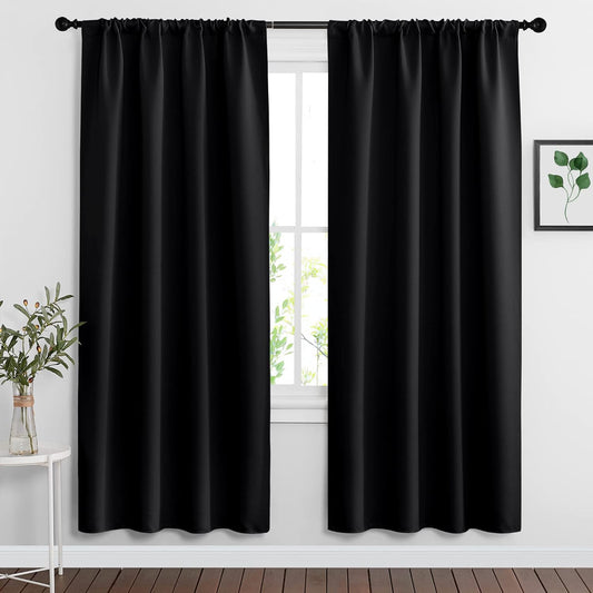 RYB HOME Black Blackout Curtains for Bedroom Living Room- Rod Pocket Energy Efficient Privacy Protect Blackout Window Curtains & Drapes Panels 72 inches Long for Office, 42 Wide x 72 Long, 2 Pieces
