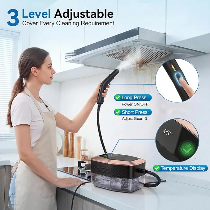 Steam Cleaner, 3 Level Adjustable Pressurized Steam Cleaner for Home, 10s Heat-Up Handheld Steamer for Cleaning, 1.9 Qt Tank Portable Steam Cleaner for Car, Home, Tile, Grout