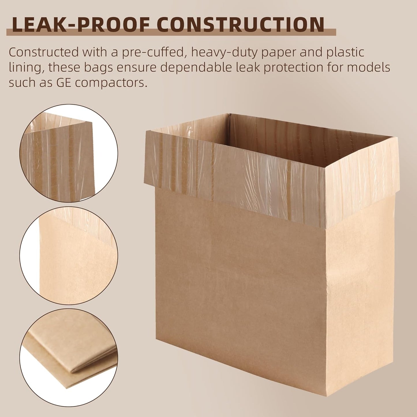 (20-Pack) Calvana Super Strong Compactor Bags, Heavy-Duty Kitchen Paper Trash Bags with Leak Proof Plastic Liner, Fits GE Model Compactors with Rectangular Containers, Includes 20 Sticker Seals