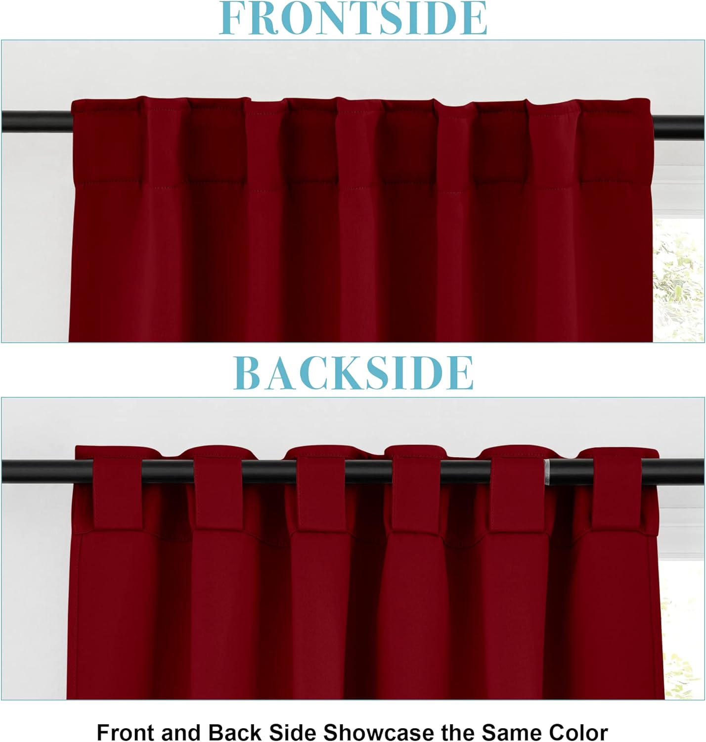 RYB HOME Cafe Window Curtains - Heavy Duty Solid Drapes with Back Tab Top, Thermal Insulated Panels for Wedding Holiday Girl Bedroom Nursery, W 42 x L 54, Burgundy Red, 1 Pair