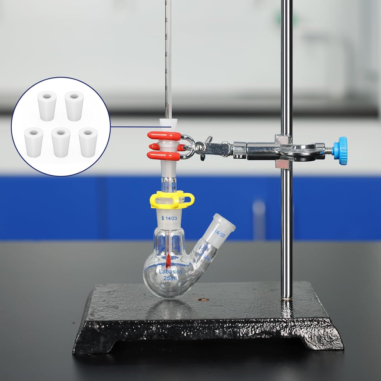 Labasics 5-Pack 9# Single-Hole Silicone Stoppers, White Tapered Lab Seal Stoppers with 0.31" Hole, Durable and Reusable Silicone Plugs for Laboratory Glassware, Airtight Sealing, and Experiments