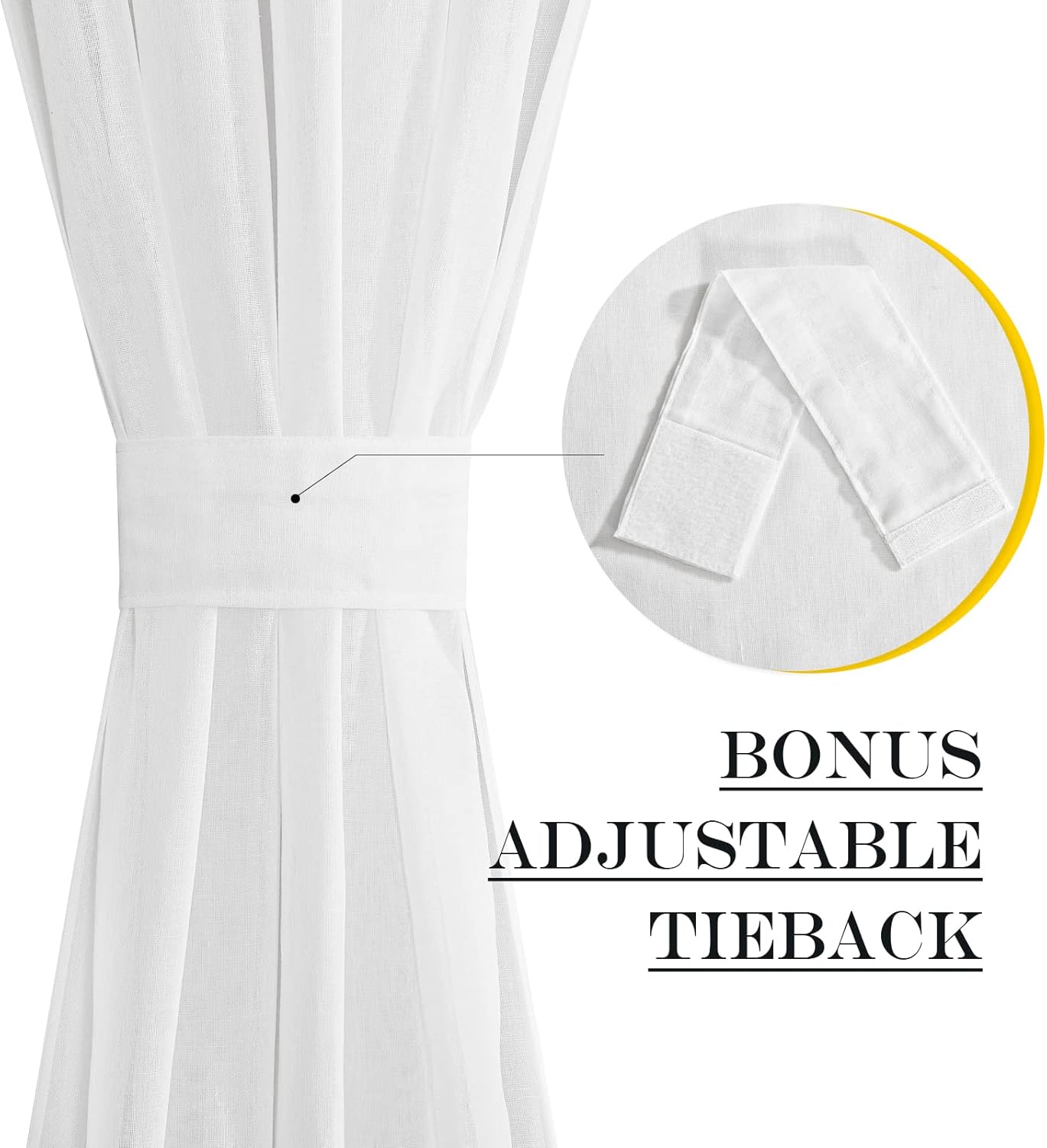 NICETOWN French Door Curtain for Small Window, Side Window Front Curtains, Rod Pocket Sidelight Kitchen Sheer Door Shade with Tieback, 1 Panel, White, 26W X 72L