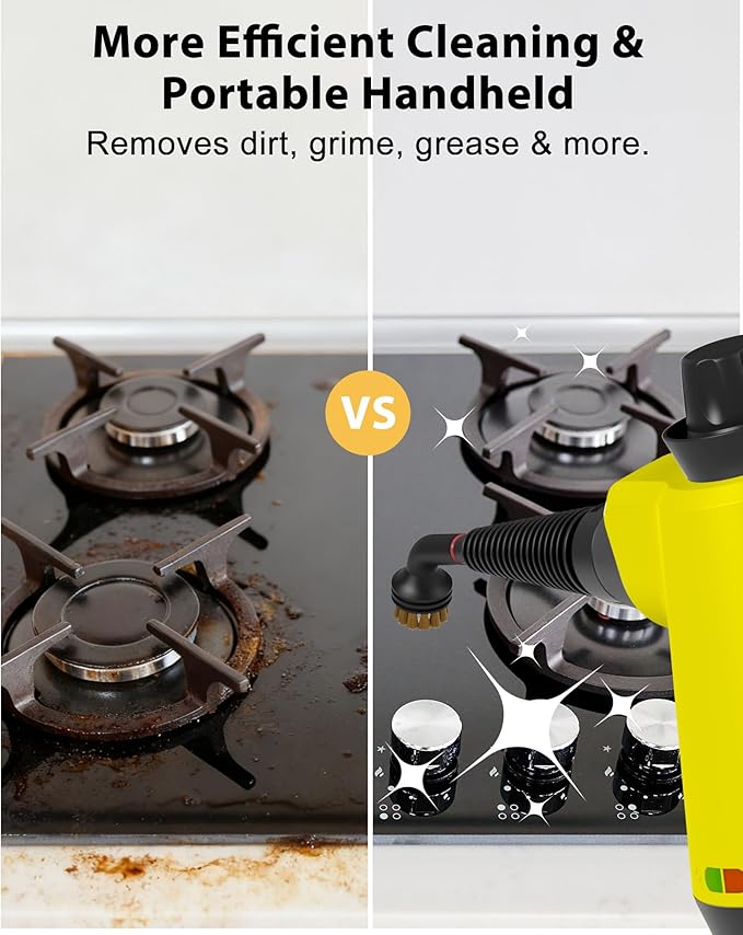 Steam Cleaner - Handheld Steam Cleaner with 12Pcs Accessories & Safety Lock, Pressurized Handheld Steam Cleaner for Home, Tile, Windows, Bathrooms, Kitchens, Grease, Car, Yellow