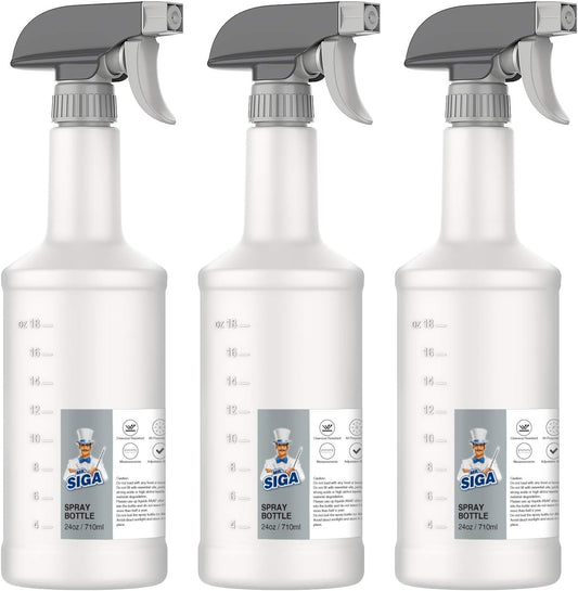 MR.SIGA 24 oz Empty Plastic Spray Bottles for Cleaning Solutions, Heavy Duty Household Reusable Spray Bottles with Measurements and Adjustable Leak Proof Nozzle, 3 Pack