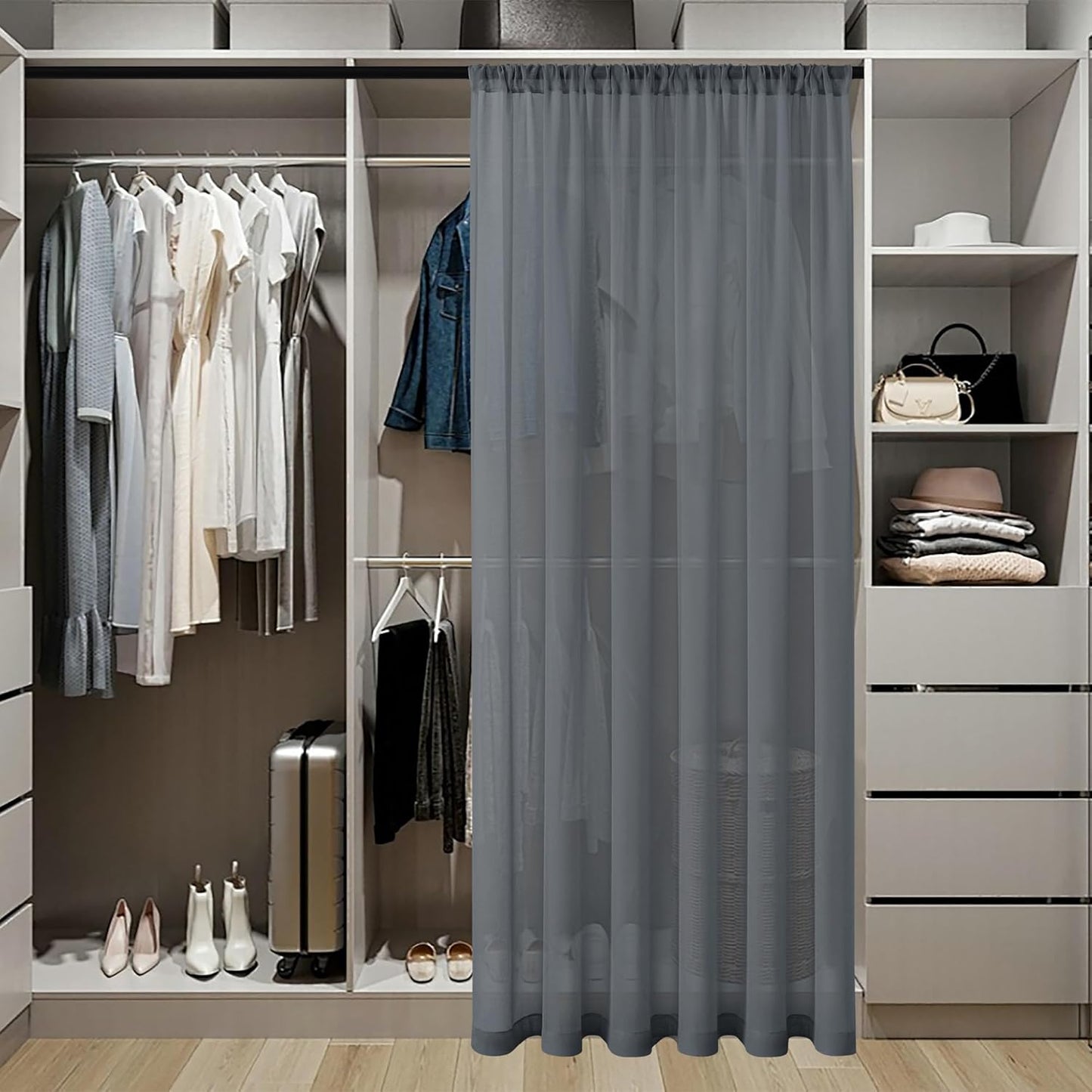 Tollpiz Sheer Door Curtain Closet Linen Textured Curtains Sheer Doorway Light Filtering Voile Patio Glass Door Rod Pocket Curtain French Door, 54 x 72 inches Long, Dark Grey, Set of 1 Panel