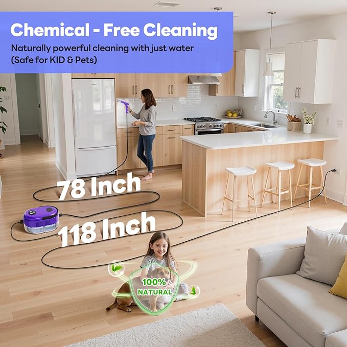 Handheld Steam Cleaner, 10s Fast Handheld Heating Steamer for Cleaning 15-in-1 High Pressure Steam Cleaner for Home & Kitchen, Grease, Grout, Tile,Floor,Couch and Car