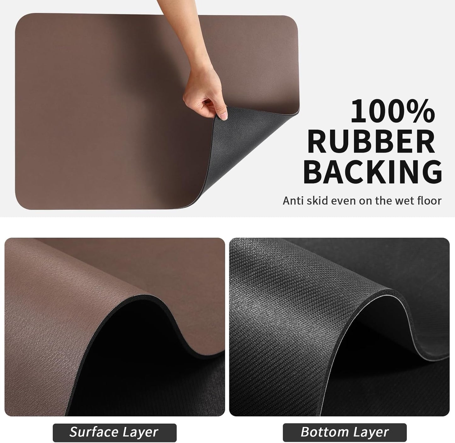 Dish Drying Mat for Kitchen Counter, Heat Resistant Drainer Mats with Non-slip Rubber Backed, Hide Stain Kitchen Super Absorbent Draining Mat, Easy to Clean Dish Rack Pad, Brown 16"x20"