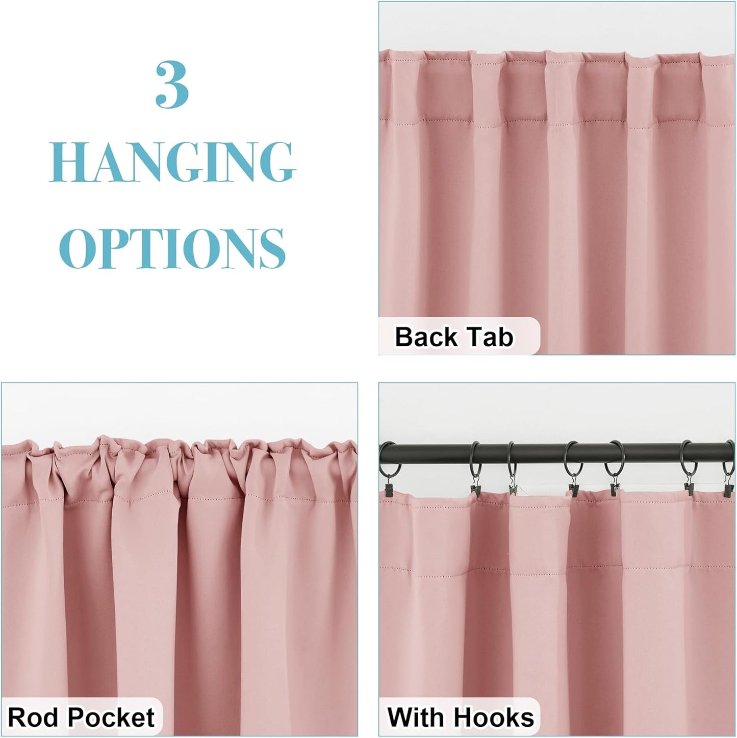 RYB HOME Blackout Curtains for Bedroom, Small Windows Shades Thermal Insulating Privacy Drapes for Living Room Classroom Kitchen Bathroom Dining, Wide 42 x Long 36 inch, Peach Blush, 2 Panels