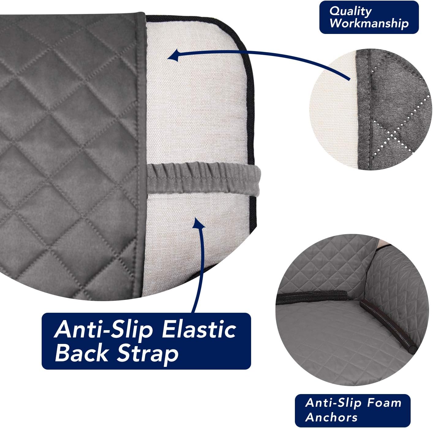 PureFit Reversible Quilted Sofa Cover, Water Resistant Slipcover Furniture Protector, Washable Couch Cover with Non Slip and Elastic Straps for Kids, Dogs, Pets (Sofa, Gray/Light Gray)
