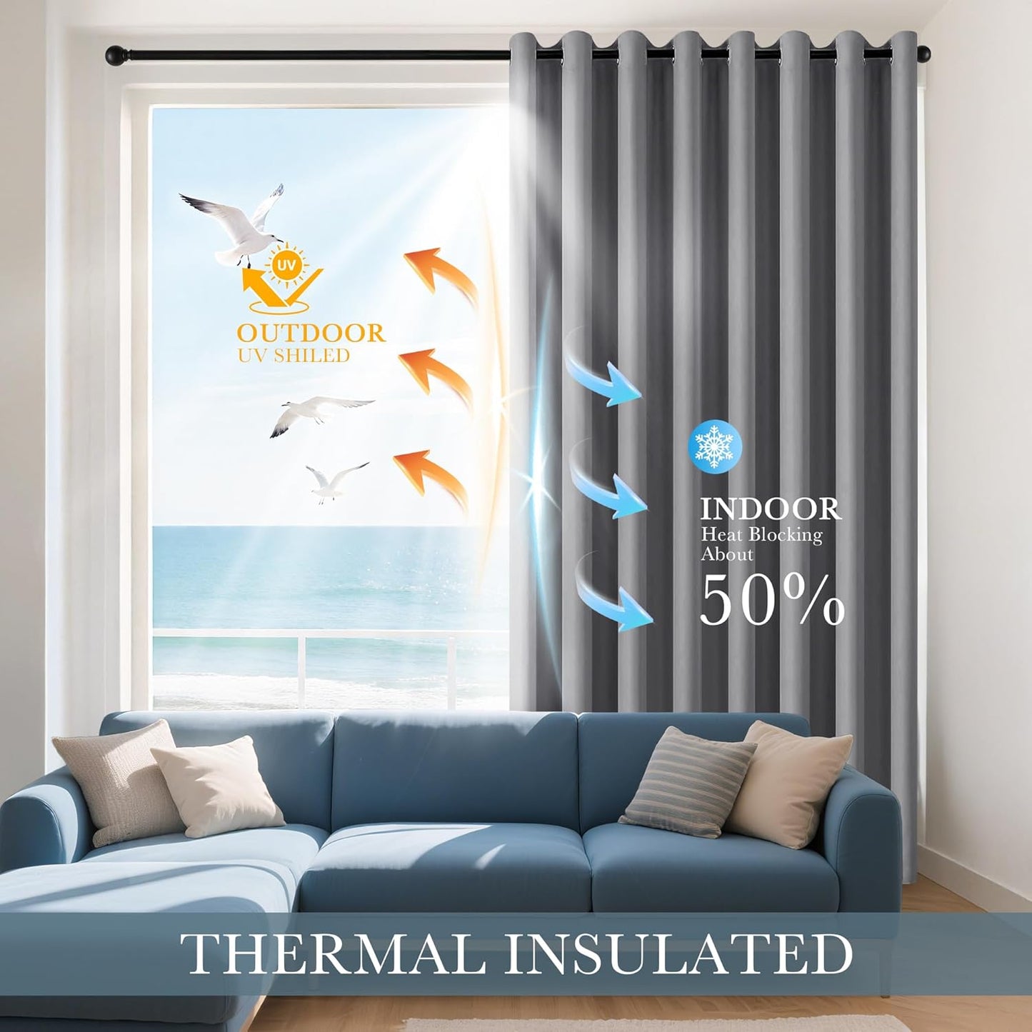 PONY DANCE Sliver Grey Blackout Curtains - Window Cover 2 Panels Light Blocking Drapes Thermal Insulated Privacy Protect for Living Room, 42 Wide by 45 Long