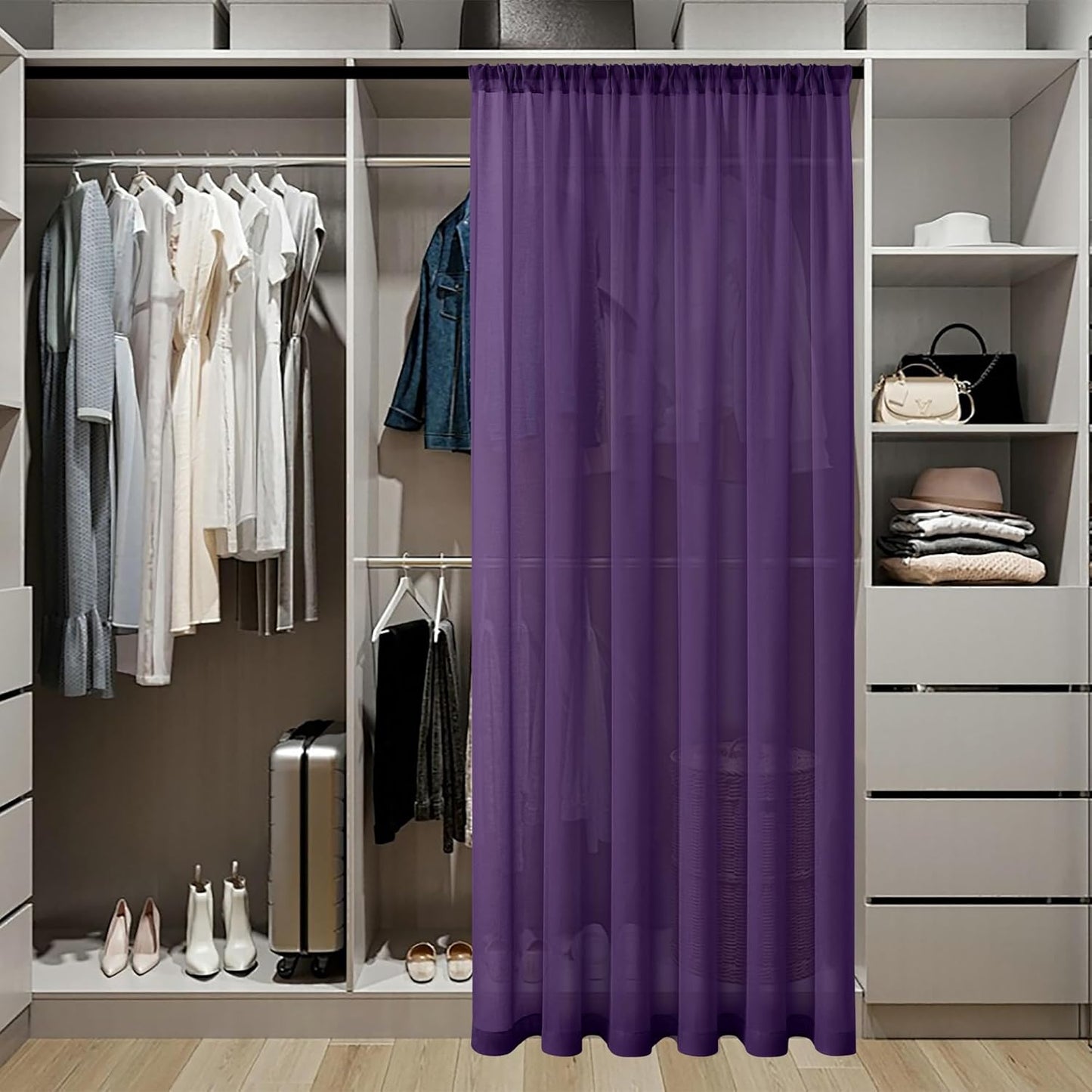 Tollpiz Sheer Door Curtains Closet Linen Textured Curtains Sheer Doorway Light Filtering Voile Rod French Door Pocket Curtain Patio Glass Door, 25 x 72 inches Long, Royal Purple, Set of 1 Panel