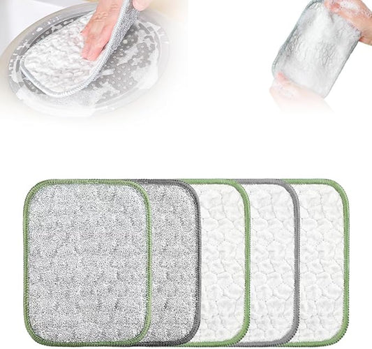 Multipurpose Wire Dishwashing Cloth, 2025 Upgraded Double-Sided Cleaning Cloth, Silver Stainless Steel Cloth and Multi-Layer Cotton Thread, Metal Scrubbing Pads Sponge Cloths for Home Kitchen (5)