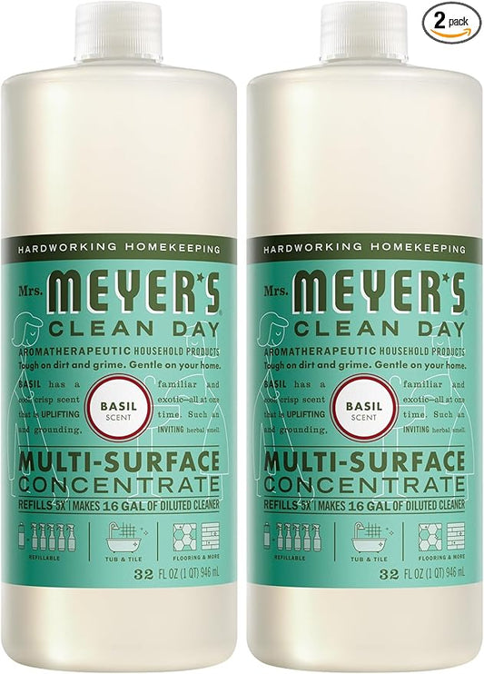 MRS. MEYER'S CLEAN DAY Multi-Surface Cleaner Concentrate, Use to Clean Floors, Tile, Counters, Basil, 32 fl. oz (Pack of 2)
