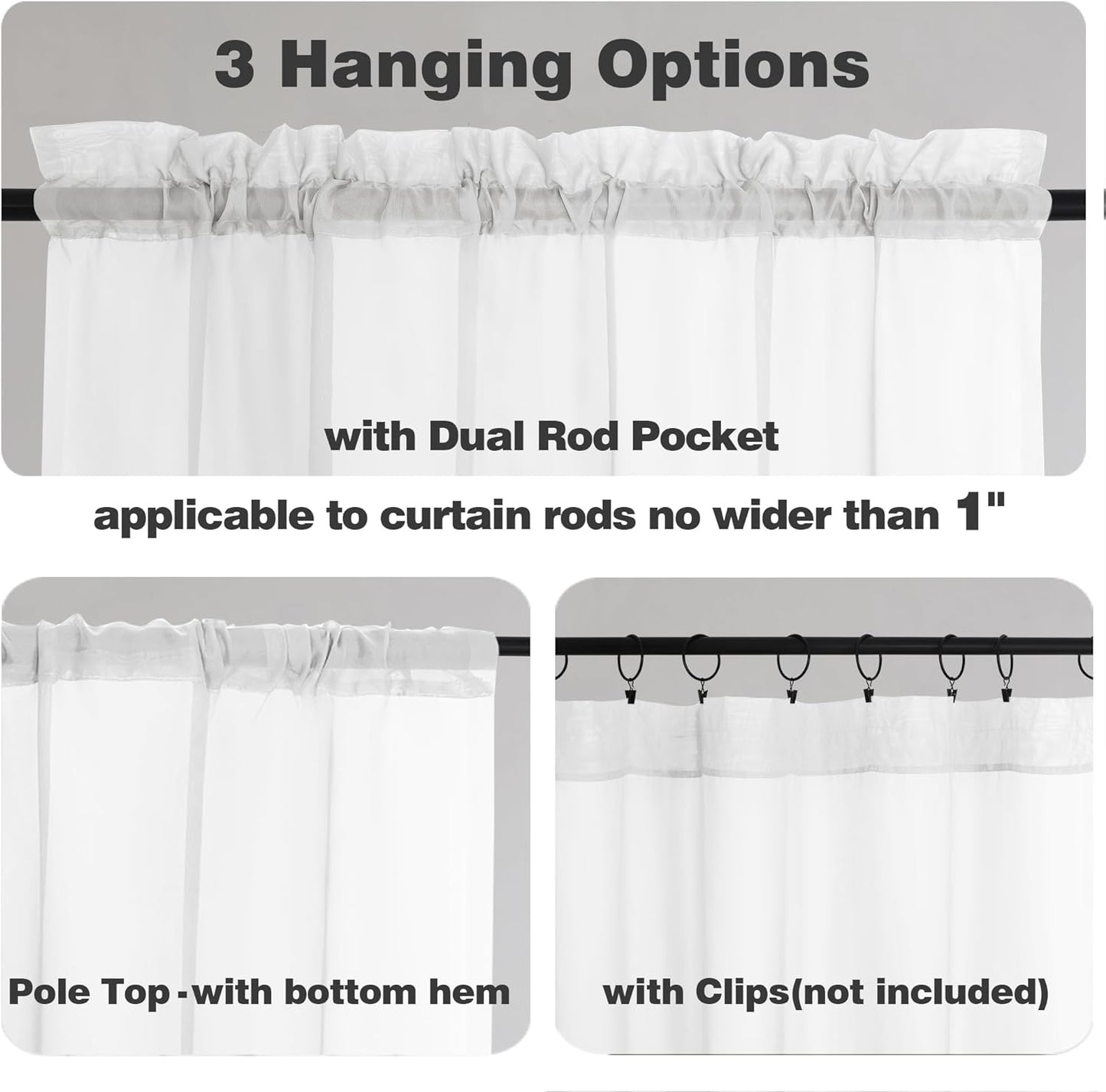 Chyhomenyc White Sheer Curtains 72 Inch Length 2 Panels, Light Filtering Top Dual Rod Pocket Voile Window Curtain Drapes for French Door, Bedroom Living and Children Room, Each 42W x 72L