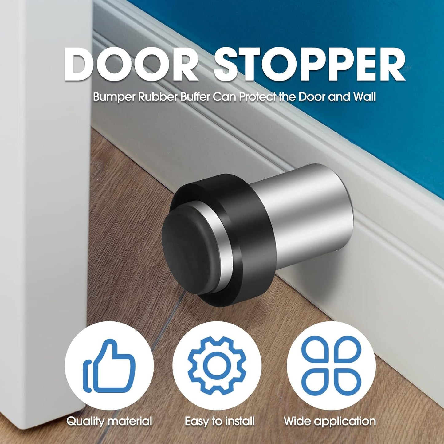 Chumia 6 Pcs Door Stopper Mounted Floor Stops Stainless Steel Cylindrical Stopper Modern Decorative Rubber Bumper Stops Holder Wall Protector for Bottom or Top of Door (Silver)