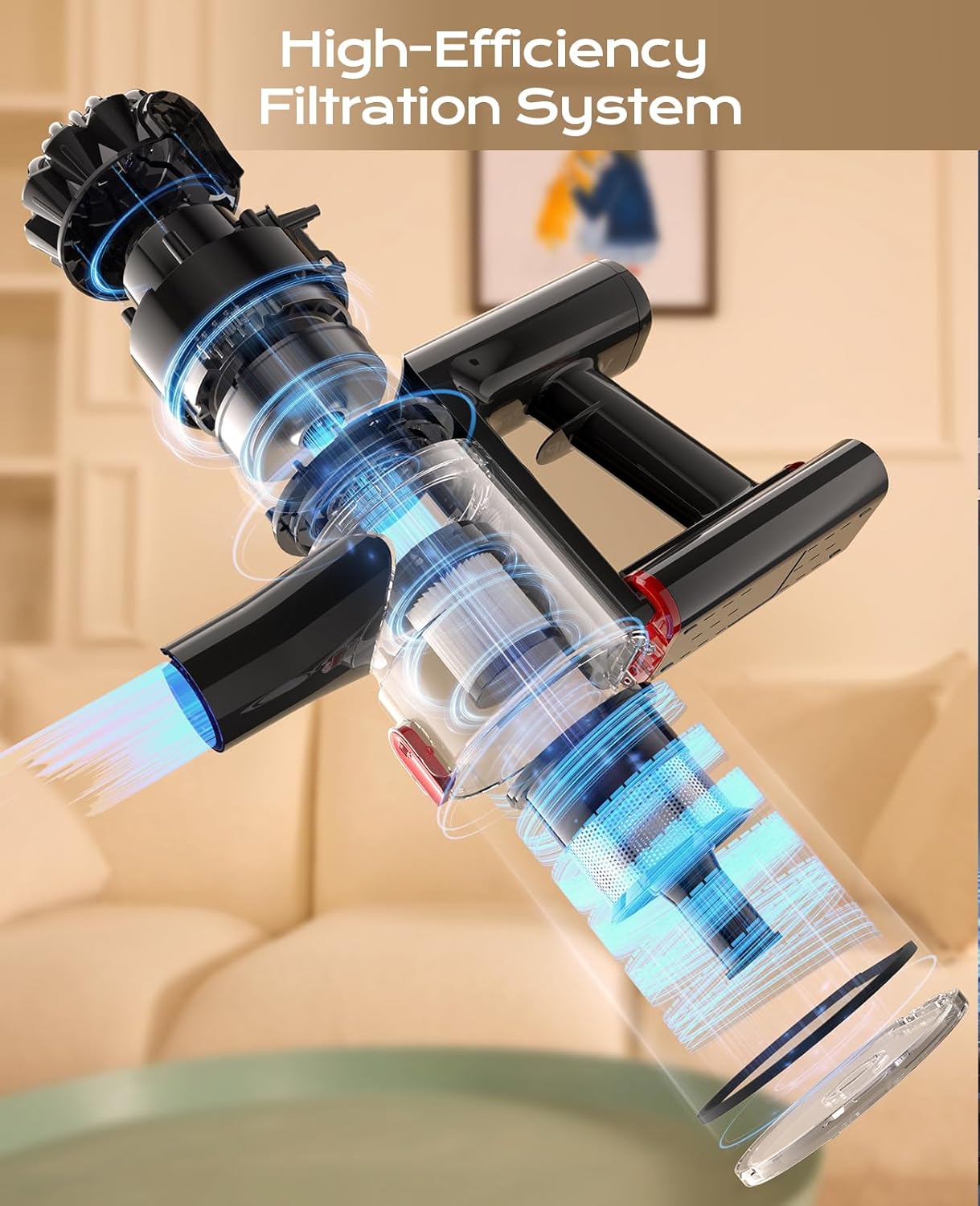 V15 Cordless Vacuum Cleaner, 45Mins Powerful Vacuum Cleaners for Home, Lightweight Stick Vacuum with Advanced Green Light Tech, Rechargeable Battery Vacuum for Carpet,Pet Hair,Hardwood Floor