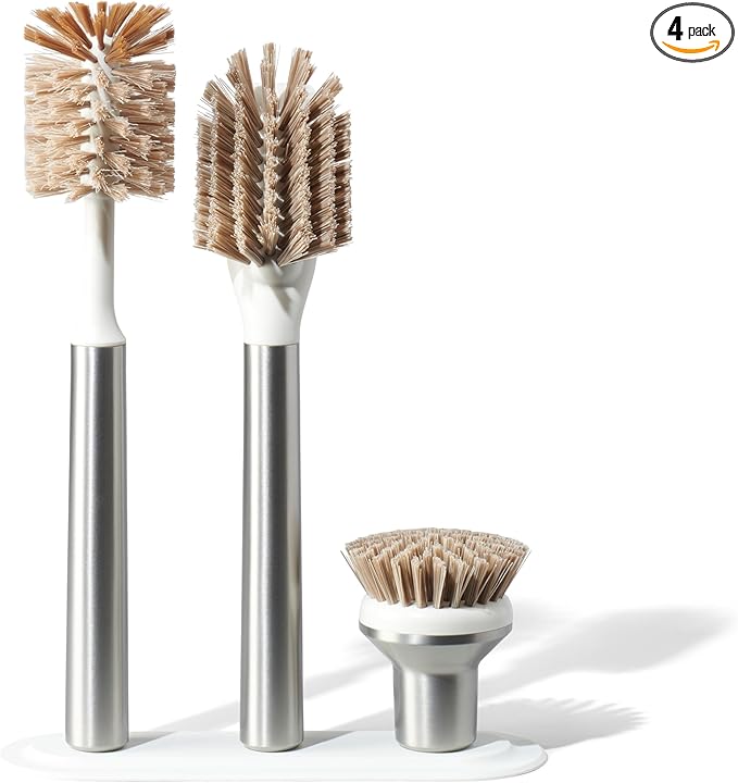 Ionic Brush Set, Magnetized to Stand Upright, Stainless Steel with Replaceable Heads, Silver