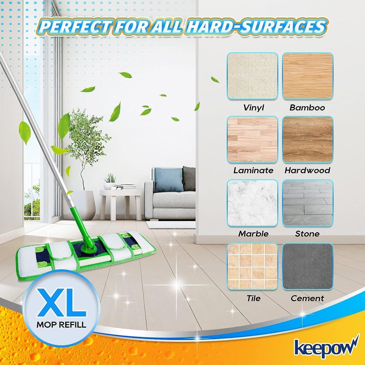 KEEPOW XL Mop Pads Compatible with Swiffer Sweeper XL, 6 Pack Wet Pads Refills Dry Sweeping Cloths, Reusable Pads for X-Large
