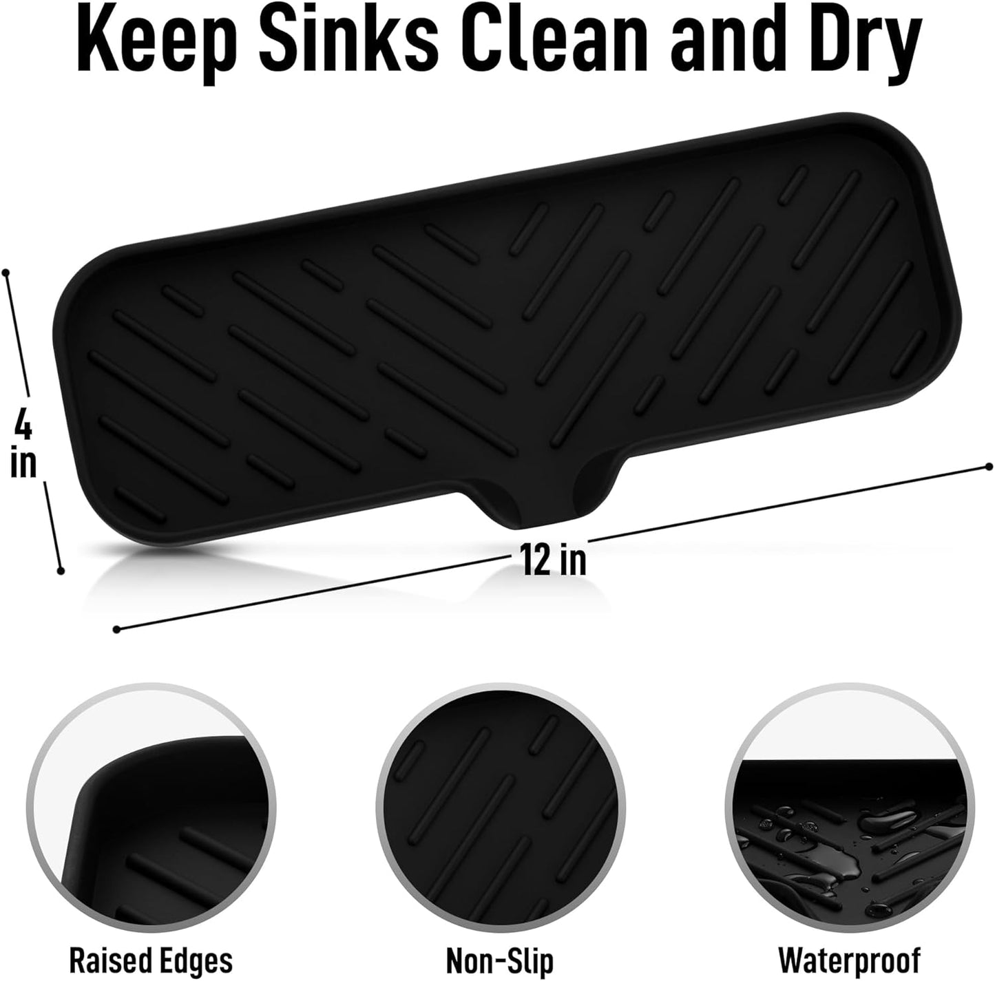 Zulay Large Silicone Sponge Holder (12x4) – Flexible Sink Organizer Tray for Kitchen & Bathroom – Multipurpose Soap Dish for Sponges, Makeup, Trinkets & More (Black)