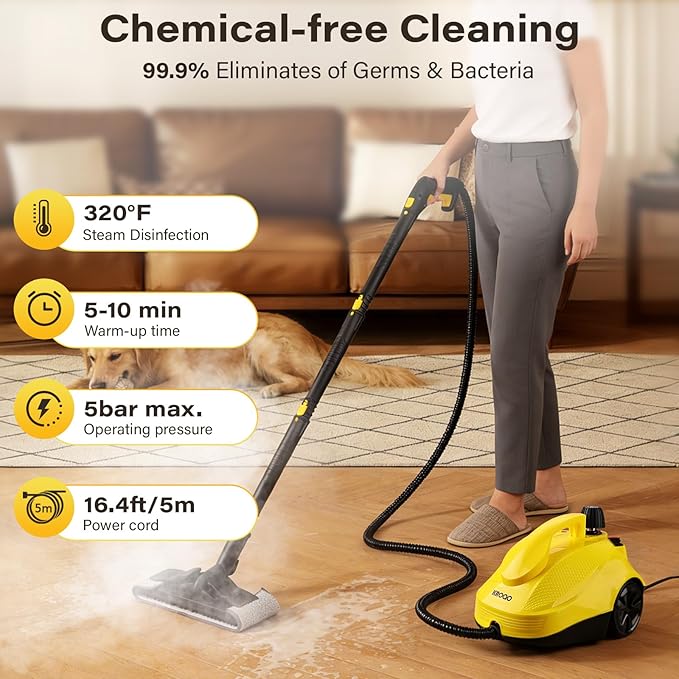 Steam Cleaner For Home, Steam Mop with 23 Accessories, Powerful Multipurpose Steamer for Cleaning to Remove Grime, Grease, 16.4ft Power Cord, Grout, Floor. Sofas, Upholstery