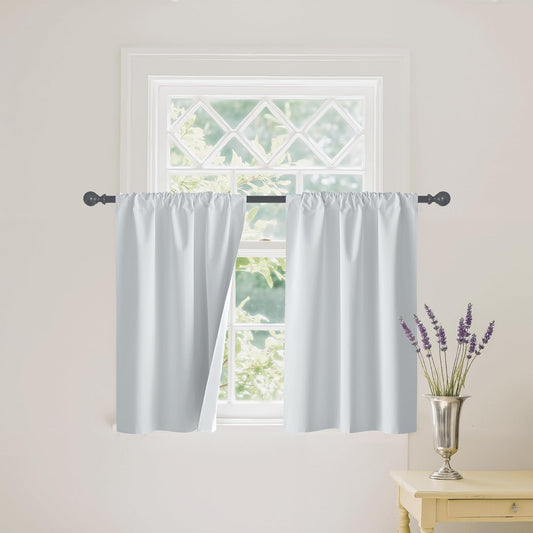 RYB HOME White Short Blackout for Small Window 45 inches Length, Thermal Insulated 100% Blackout Noise Reducing Window Shades for Bedroom Office, 29 inches Wide by 45 inches Long