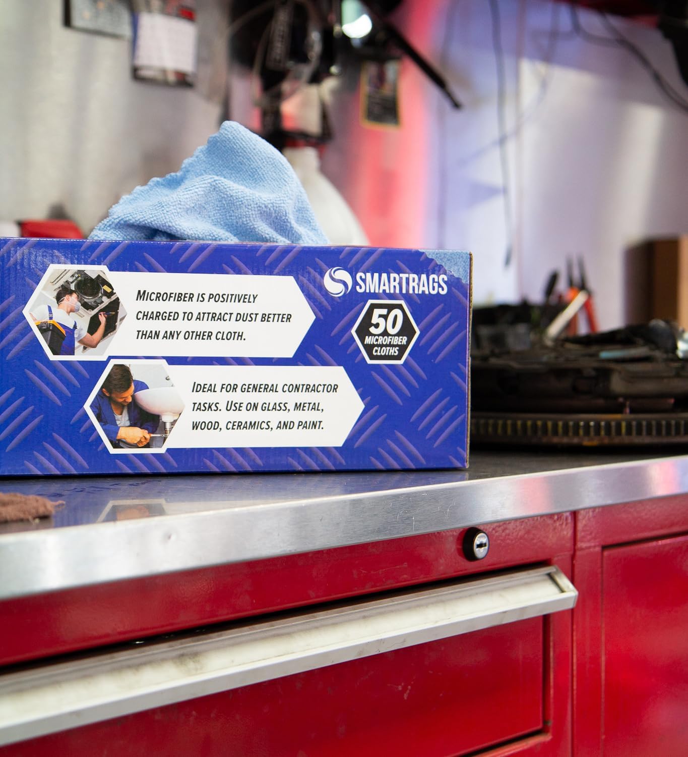 Arkwright Smart Rags in Box - (Bulk Case of 400) Lint Free Microfiber Cleaning Cloth, Scratch & Streak-Free, Dispensable Wash Towels for Cars, Window Glass, and Auto Shop, 12 x 12 in, Blue