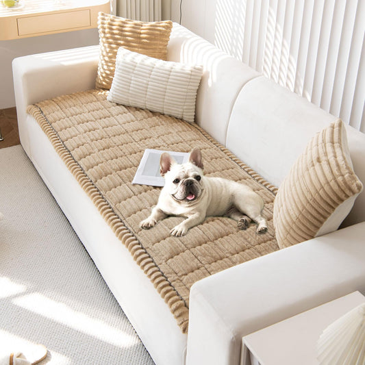OTOB Couch Cover for Dogs Washable, Non Slip Plush Fuzzy Sofa Covers for 3 Cushion Couch Pet Friendly, Soft All Seasons Sofa Slipcover Cozy Furniture Protector (Coffee, 31.5" x 82.7")
