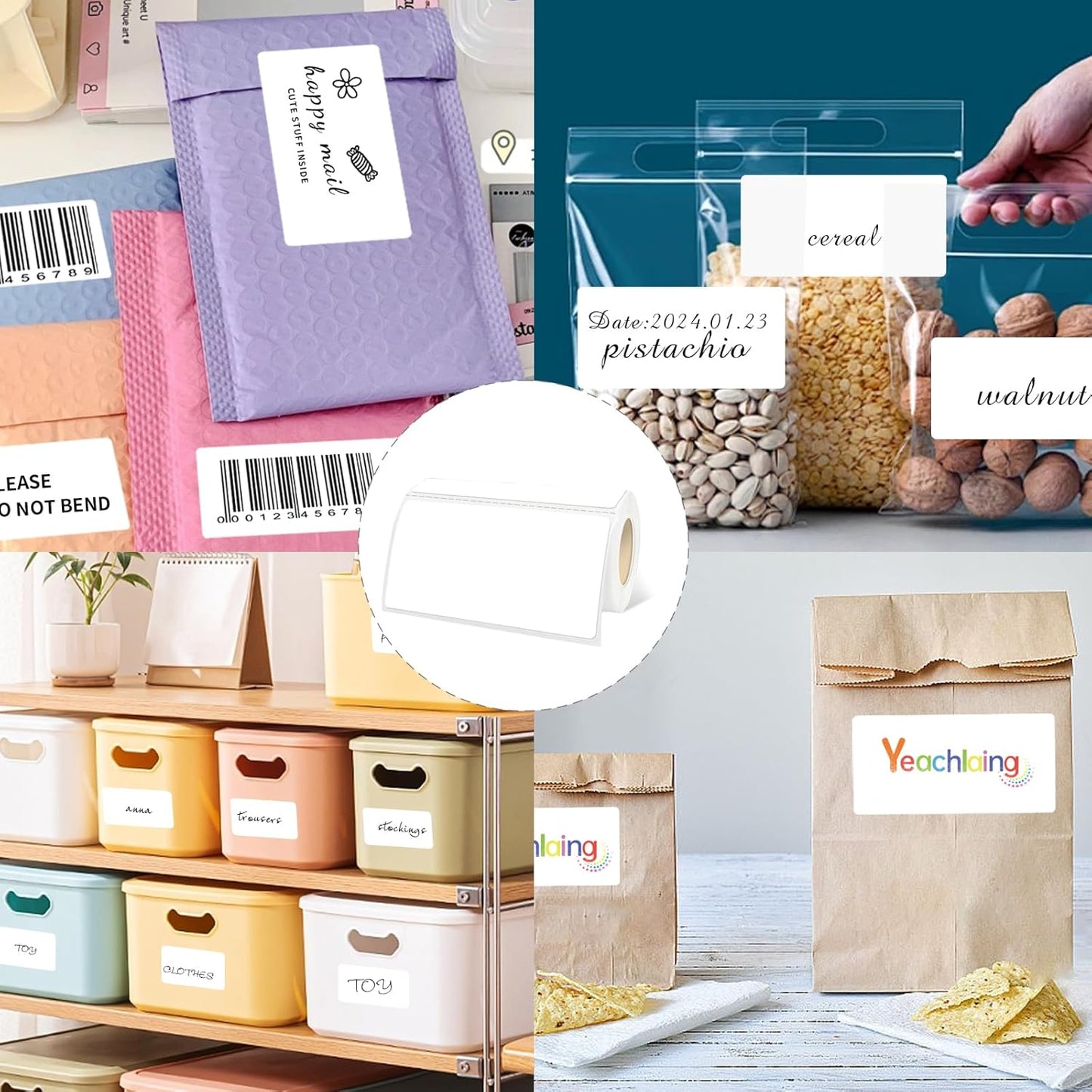 2×4 Inch White Removable Thermal Labels,Waterproof Thermal Label (250 Sheets per Roll,2 Rolls)