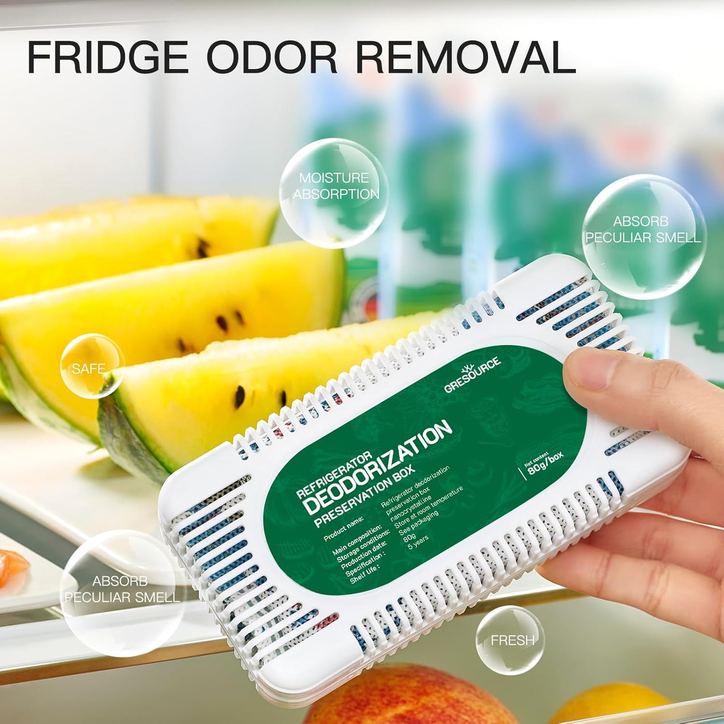 4 Pack Fridge Deodorizer, Refrigerator and Freezer Deodorizer Odor Eliminator Reusable, Unscented Activated Carbon Odor Absorber and Moisture for Freezers, Coolers, Closet and Trash Can