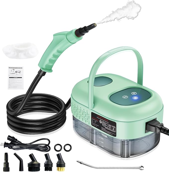 Handheld Steam Cleaner with Touch Screen, Portable Steamer for Cleaning, Hand Held Steamer Cleaner, Pressurized Hand Steam Cleaner for Home Car Detailing Walls Grout Couch Tile Carpet, Green