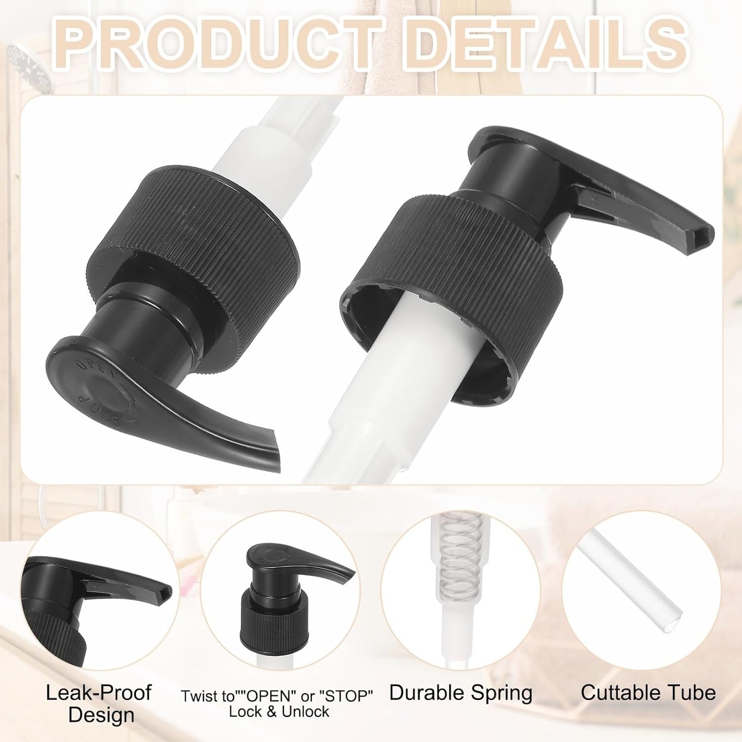 uxcell 8 Pcs Soap Dispenser Pump Heads Soap Dispensers Top Pumps Replacement Switch Pumphead for Standard 24/413 Neck Size Lotion Shampoo Bottle, Black