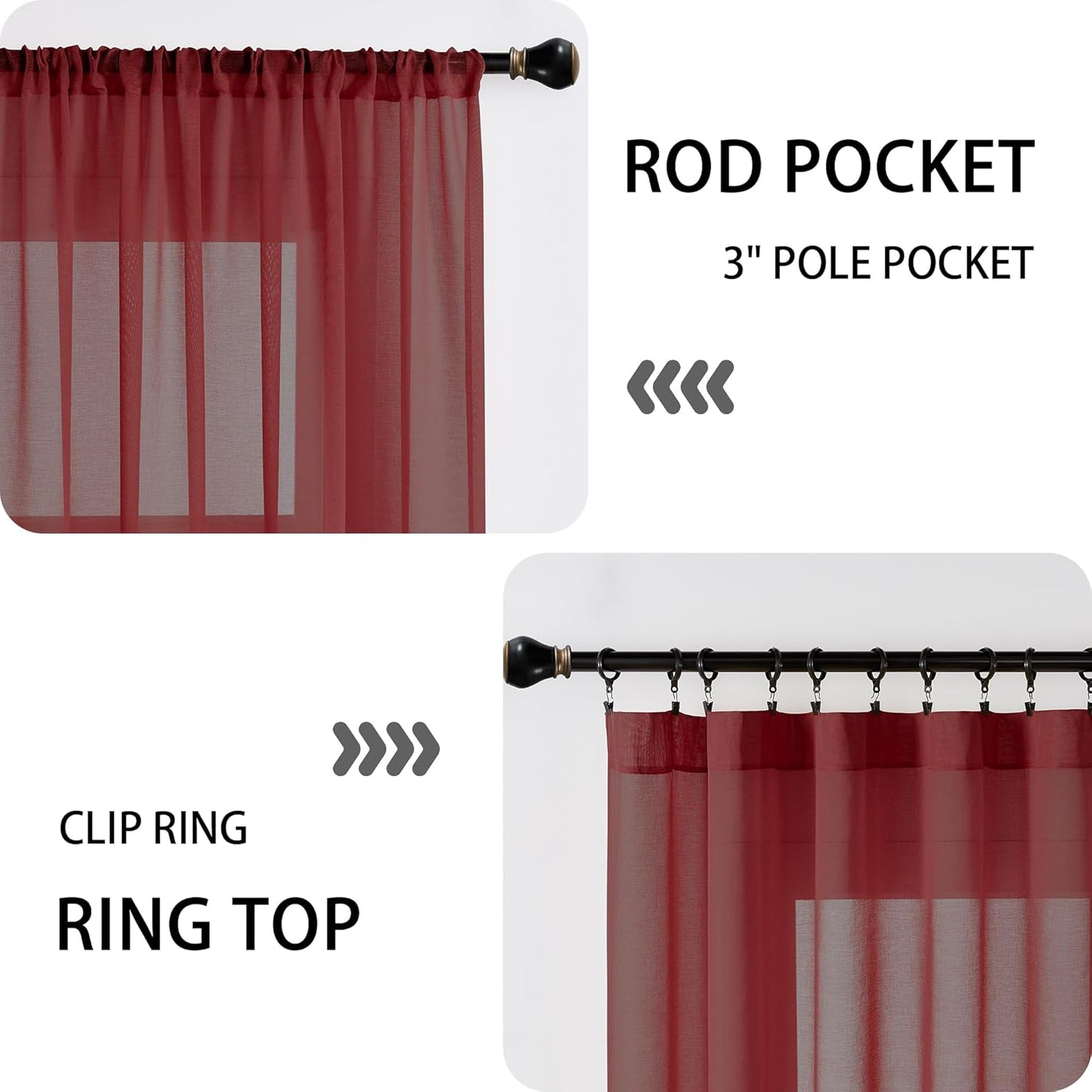 Tollpiz Sheer Door Curtain Closet Linen Textured Curtain Sheers Doorway Light Filtering Voile French Doors Rod Pocket Curtains Patio Glass Door, 25 x 80 inches Long, Burgundy Red, Set of 1 Panel