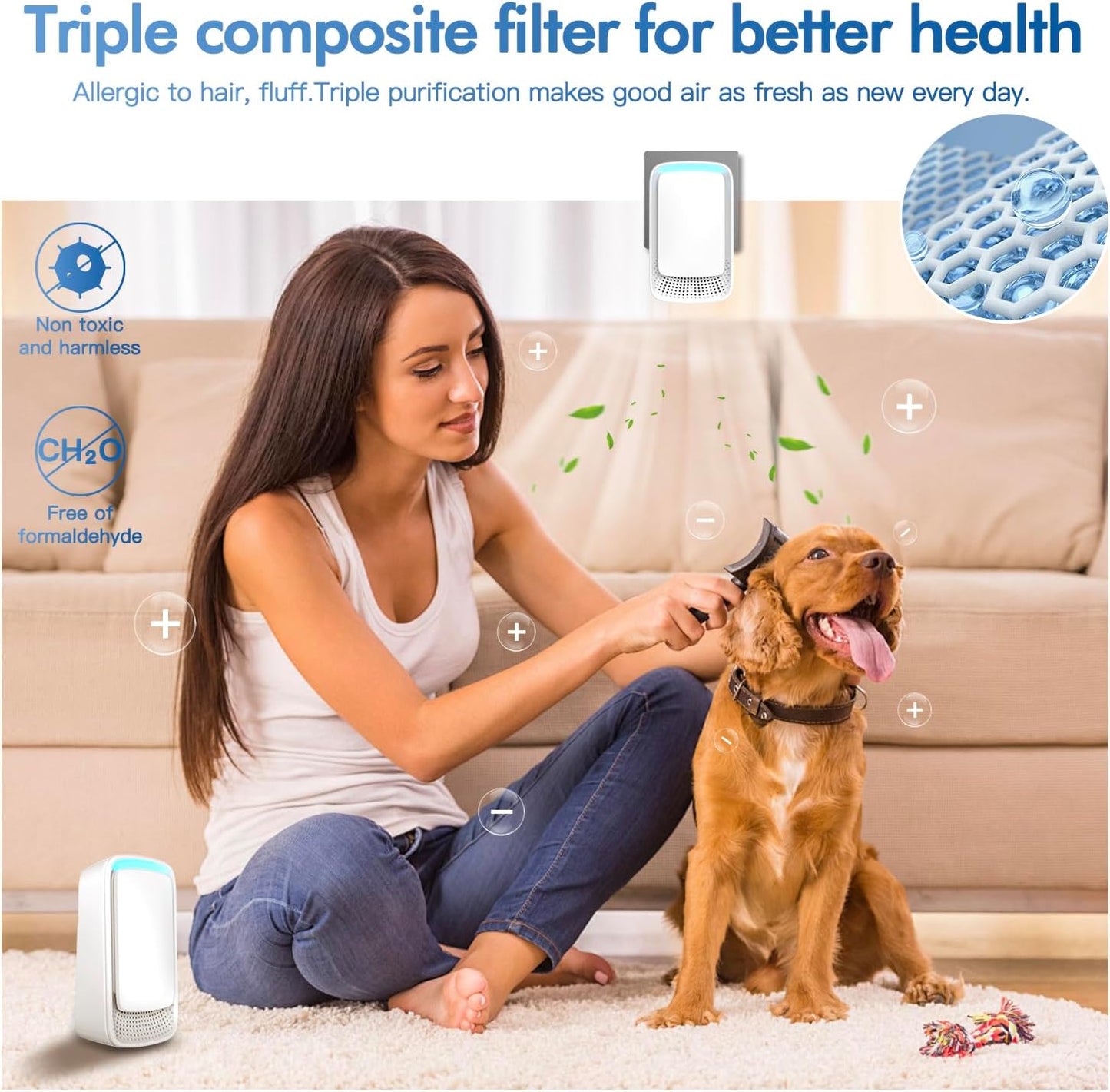 Plug In Air Ionizers - Negative Ion Technology Air Purifier - Quiet Operation Air Freshener for Home, Bedroom, Office, Garage Room - Portable Air Purifiers Odor,Pets Smell - Air Cleaner White (2 Pack）